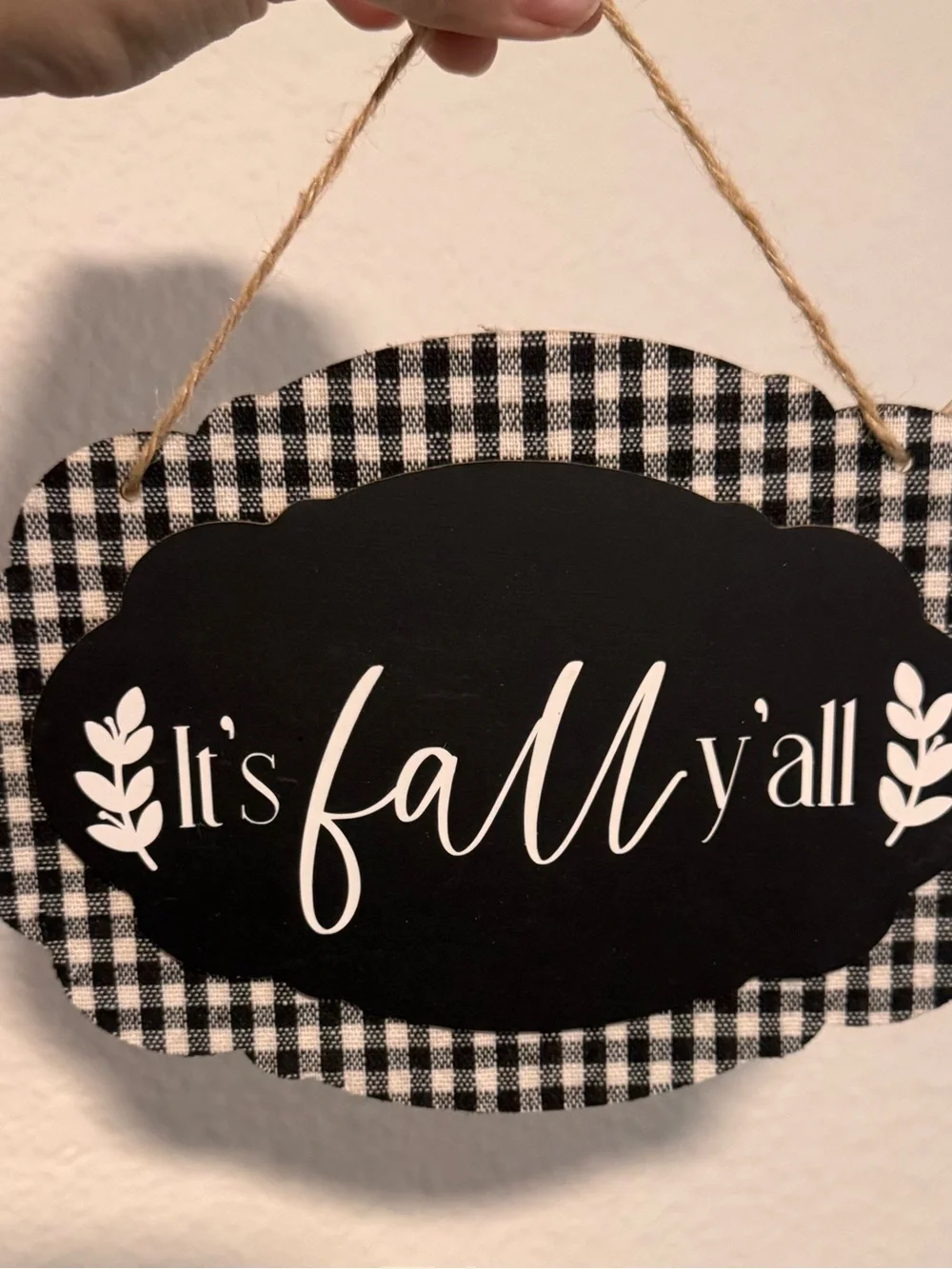 It's Fall Y'all Black & White Plaid Wall Sign